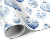 Chinoiserie Blauwe & Witte Kerstornamenten Cadeaupapier (Rol Hoek)
