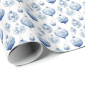 Chinoiserie Blauwe & Witte Kerstornamenten Cadeaupapier (Rol Hoek)