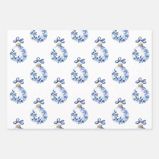 Chinoiserie Blauwe & Witte Kerstornamenten Inpakpapier Vel (Voorkant 2)