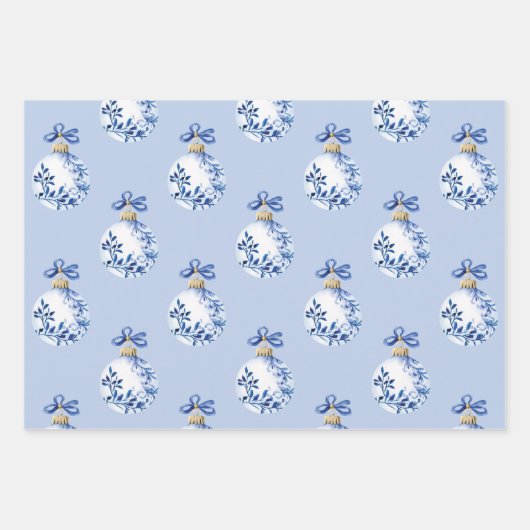 Chinoiserie Blauwe & Witte Kerstornamenten Inpakpapier Vel (Voorkant)