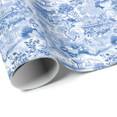 Chinoiserie Blauwe & Witte Pagodes Cadeaupapier (Rol Hoek)