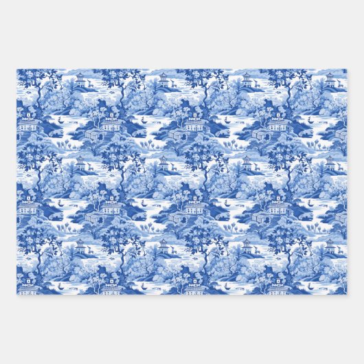 Chinoiserie Blauwe & Witte Pagodes Ginger Jars Vog Inpakpapier Vel (Voorkant 3)
