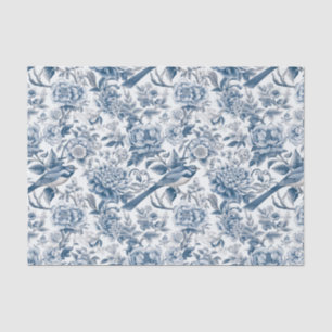 Chinoiserie Blauwe Witte Pioen Bloemen Vogel Decou Tissuepapier
