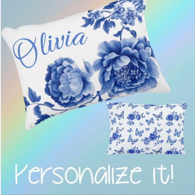  Chinoiserie Blauwe Witte Rozen Gepersonaliseerd Accent Kussen (For someone special)