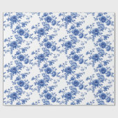 Chinoiserie Blauwe Witte Rozen Inpakpapier (Vlak)