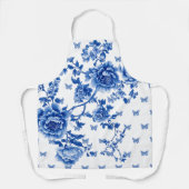 Chinoiserie Blauwe Witte Vlinder Rozen Schort (Voorkant)