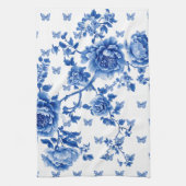 Chinoiserie Blauwe Witte Vlinderrozen Theedoek (Verticaal)