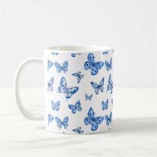  Chinoiserie Blauwe Witte Vlinders Bloemen Koffiemok