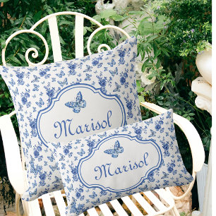 Chinoiserie Blauwe Witte Vlinders Bloemen Kussen