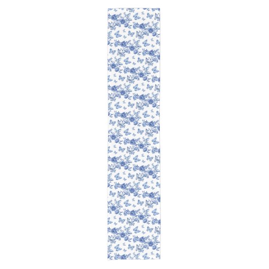 Chinoiserie Blauwe Witte Vlinders Korte Tafelloper (Voorkant)