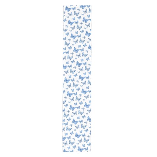 Chinoiserie Blauwe Witte Vlinders Medium Tafelloper (Voorkant)