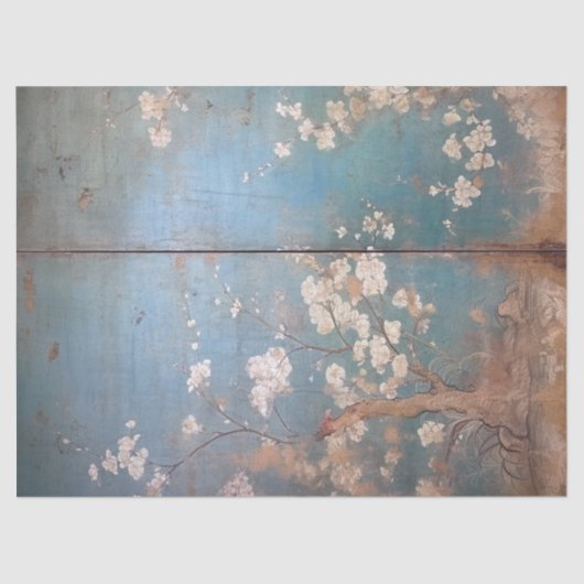 Chinoiserie Blauwgroen blauwe achtergrond Tissuepapier (Voorkant)