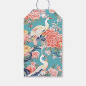 Chinoiserie Blauwgroen Bloemen Egret Cadeaulabel (Achterkant)