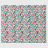 Chinoiserie Blauwgroen Bloemen Egret Cadeaupapier (Vlak)