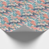 Chinoiserie Blauwgroen Bloemen Egret Cadeaupapier (Hoek)