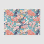 Chinoiserie Blauwgroen Bloemen Egret Tissuepapier (Voorkant)