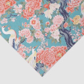 Chinoiserie Blauwgroen Bloemen Egret Tissuepapier (Detail)