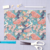 Chinoiserie Blauwgroen Bloemen Egret Tissuepapier (Craft)