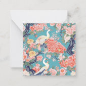 Chinoiserie Blauwgroen Floral Egret Gift Enclosure Notitiekaartje (Achterkant)