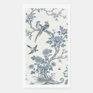 Chinoiserie Bloem Vogel Stofblauw & Wit Servet