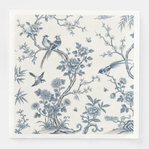 Chinoiserie Bloem Vogel Stofblauw & Wit Servet