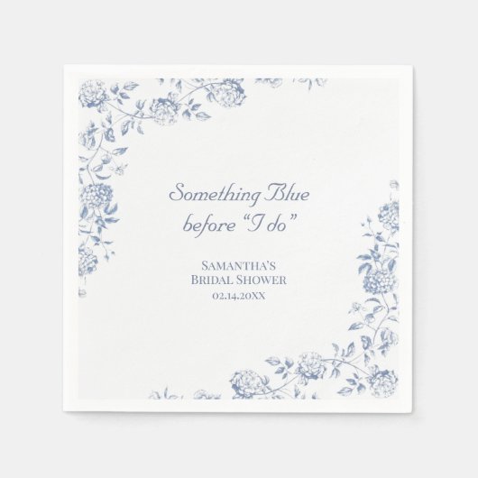 Chinoiserie Bloemachtig 'Something Blue' Bruilofts Servet (Voorkant)