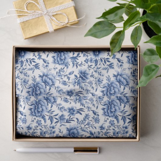 Chinoiserie Bloemen Blauw en Wit Decoupage Tissuepapier (Geschenk)