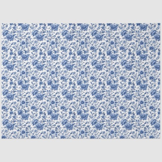 Chinoiserie Bloemen Blauw en Wit Decoupage Tissuepapier (Voorkant)