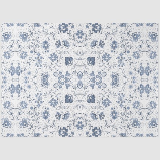 Chinoiserie Bloemen Blauw in wit Decoupage Tissuepapier (Voorkant)