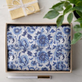 Chinoiserie Bloemen Blauw Wit Patroon Decoupage Tissuepapier (Geschenk)