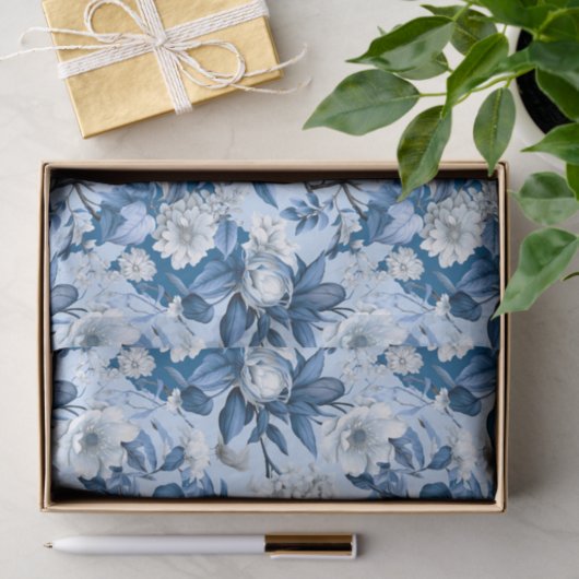 Chinoiserie Bloemen Blauw Wit Schilderij Decoupage Tissuepapier (Geschenk)