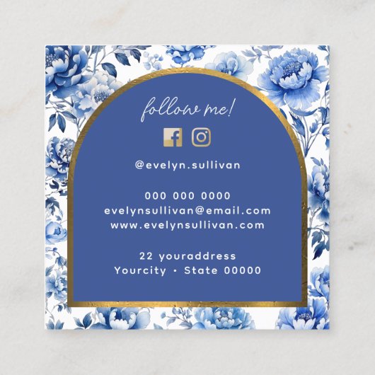 Chinoiserie bloemen boog vierkante visitekaartje (Achterkant)