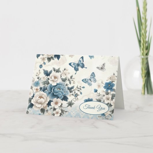 Chinoiserie Bloemen en Vlinders Bedankt Kaart (Voorkant)