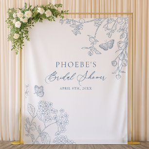 Chinoiserie Bloemen Franse Blauwe Bruids Achtergro Wandkleed