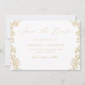  Chinoiserie Bloemen Gouden Krans Trouwen Save The Date (Voorkant)