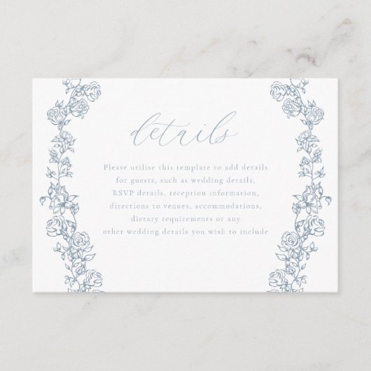  Chinoiserie Bloemen Krans Trouwdetails Informatiekaartje (Voorkant)