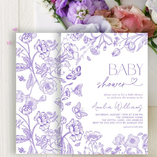 Chinoiserie  Bloemen Lavendel Baby shower Kaart