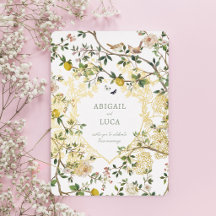 Chinoiserie Bloemen Vogels Bruiloft Folie Uitnodig