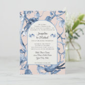 Chinoiserie Bloemen Wit Blauw In Roze Vogels Bruil Kaart (Staand voorkant)