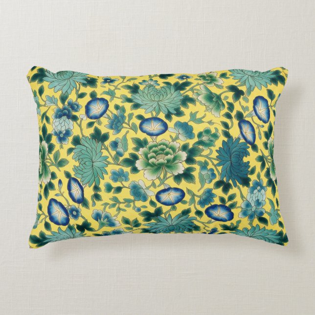 Chinoiserie Bloemengeel Chintz Accent Kussen (Voorkant)