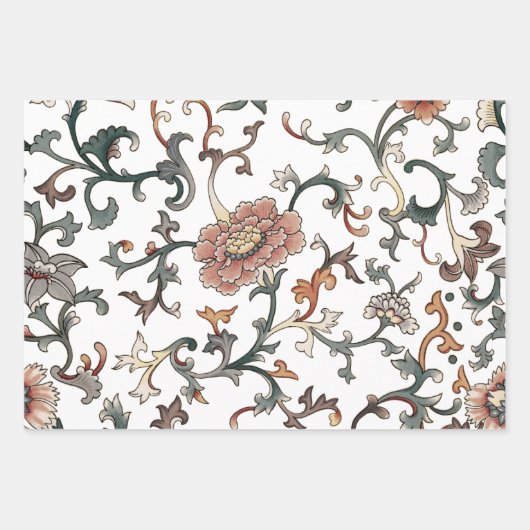 Chinoiserie bloemennaadloos patroon inpakpapier vel (Voorkant 3)