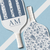 Chinoiserie Bloemenpatroon Azulejo Blauw Monogram Pickleball Paddle