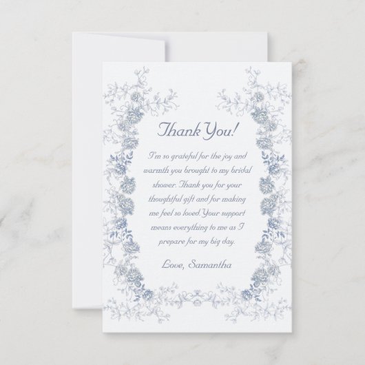 Chinoiserie Bloemensomething Blue Bruiloftsborrel Bedankkaart (Voorkant)