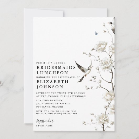 Chinoiserie Bloementuin Bruidsmeisjes Luncheon Kaart (Voorkant)