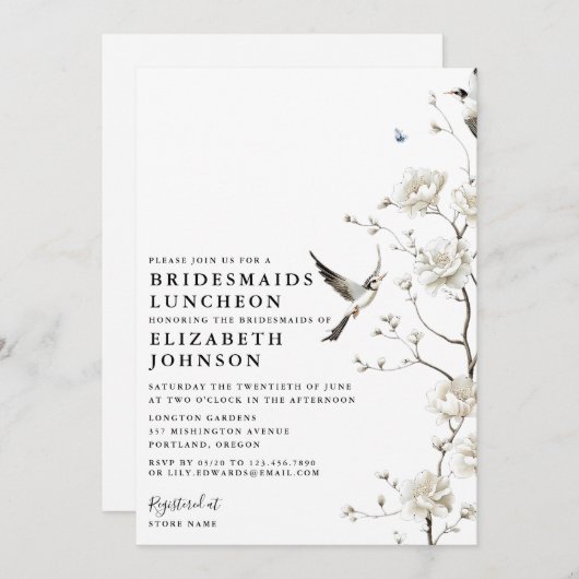 Chinoiserie Bloementuin Bruidsmeisjes Luncheon Kaart (Voorkant / Achterkant)