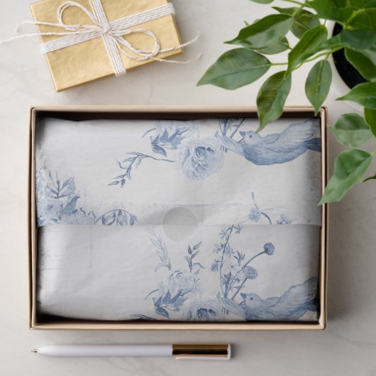 Chinoiserie Bloemenvaas Peony Blauw Wit Decoupage Tissuepapier (Geschenk)