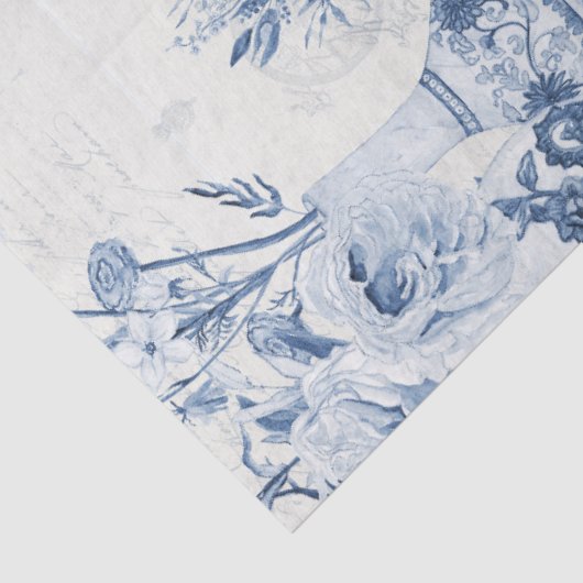 Chinoiserie Bloemenvaas Peony Blauw Wit Decoupage Tissuepapier (Detail)