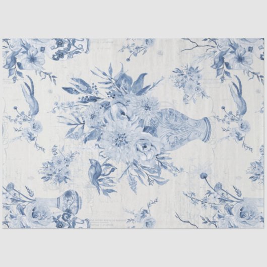 Chinoiserie Bloemenvaas Peony Blauw Wit Decoupage Tissuepapier (Voorkant)