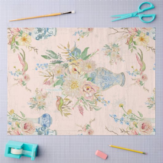 Chinoiserie Bloemenvaas Pioen Blush Roze Decoupage Tissuepapier (Craft)