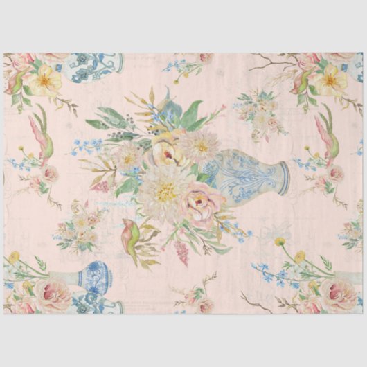 Chinoiserie Bloemenvaas Pioen Blush Roze Decoupage Tissuepapier (Voorkant)
